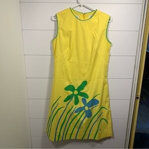 Vested‎ Gentress Shift Dress Vintage Women Sz 12 Yellow 1960’s Floral Retro